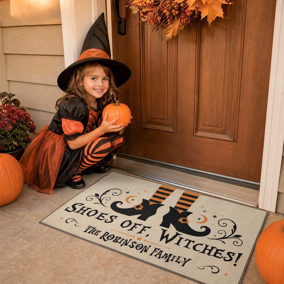 Personalized Halloween Shoes Off Witches Legs Doormat Custom Family Name Entrance Floor Mat