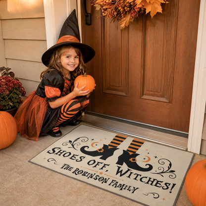 Personalized Halloween Shoes Off Witches Legs Doormat Custom Family Name Entrance Floor Mat