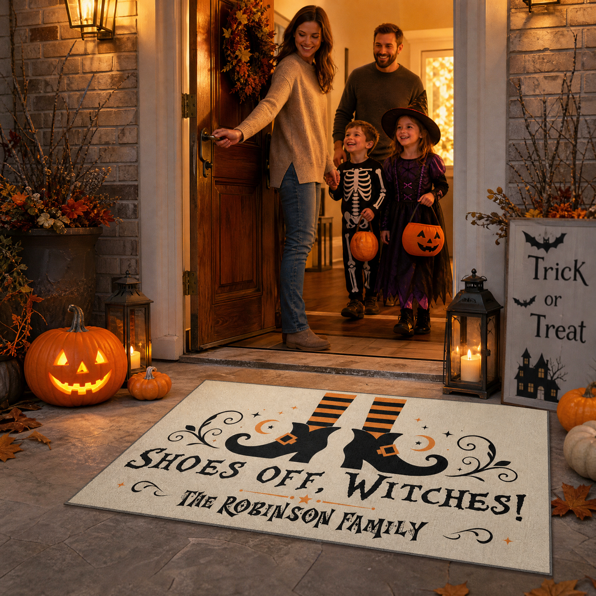 Personalized Halloween Shoes Off Witches Legs Doormat Custom Family Name Entrance Floor Mat