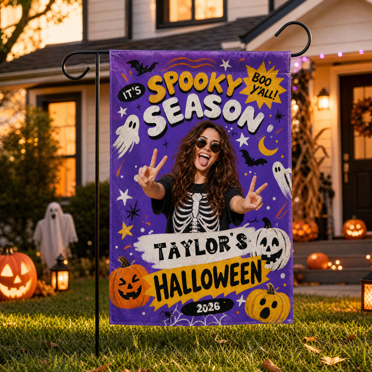 Personalized Spooky Season Custom Photo Ghost Pumpkin Double Sided Outdoor Garden Flag Custom Name Yard Banner