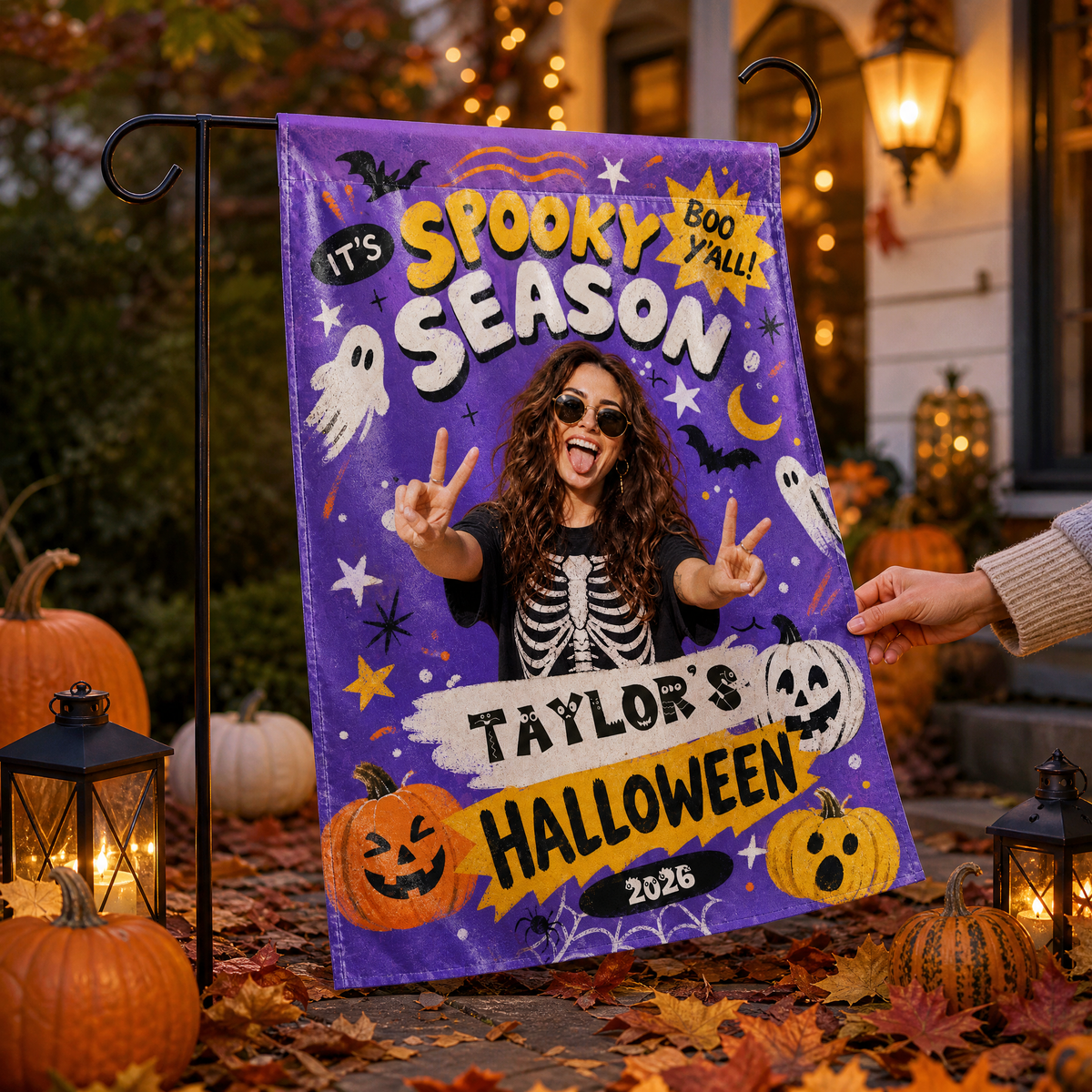 Personalized Spooky Season Custom Photo Ghost Pumpkin Double Sided Outdoor Garden Flag Custom Name Yard Banner