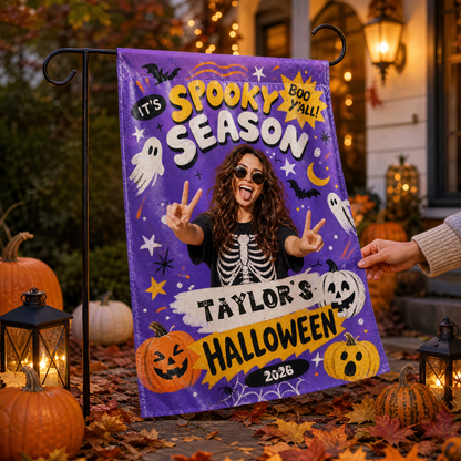 Personalized Spooky Season Custom Photo Ghost Pumpkin Double Sided Outdoor Garden Flag Custom Name Yard Banner
