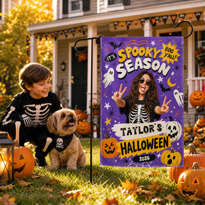 Personalized Spooky Season Custom Photo Ghost Pumpkin Double Sided Outdoor Garden Flag Custom Name Yard Banner