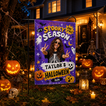 Personalized Spooky Season Custom Photo Ghost Pumpkin Double Sided Outdoor Garden Flag Custom Name Yard Banner