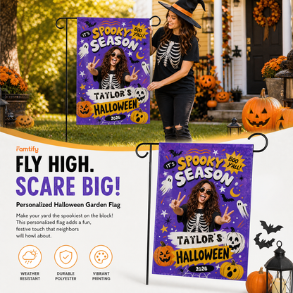 Personalized Spooky Season Custom Photo Ghost Pumpkin Double Sided Outdoor Garden Flag Custom Name Yard Banner