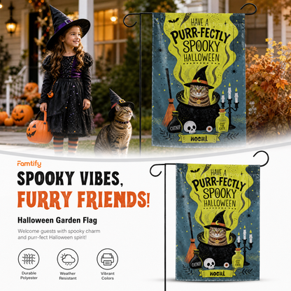 Personalized Have A Paw-fectly Spooky Halloween Custom Pet Witch Cauldron Double Sided Outdoor Garden Flag Custom Pet Name Yard Banner