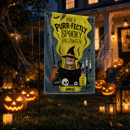Personalized Have A Paw-fectly Spooky Halloween Custom Pet Witch Cauldron Double Sided Outdoor Garden Flag Custom Pet Name Yard Banner
