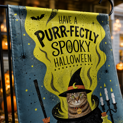 Personalized Have A Paw-fectly Spooky Halloween Custom Pet Witch Cauldron Double Sided Outdoor Garden Flag Custom Pet Name Yard Banner