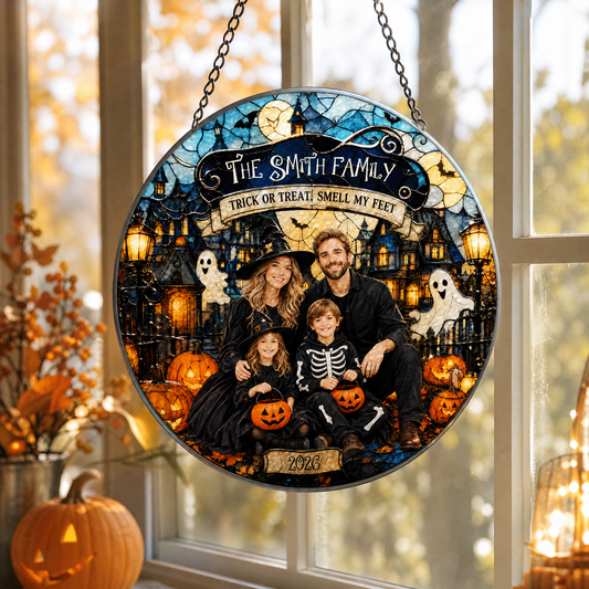 Personalized Halloween Family Custom Photo Trick Or Treat Haunted House Stained
