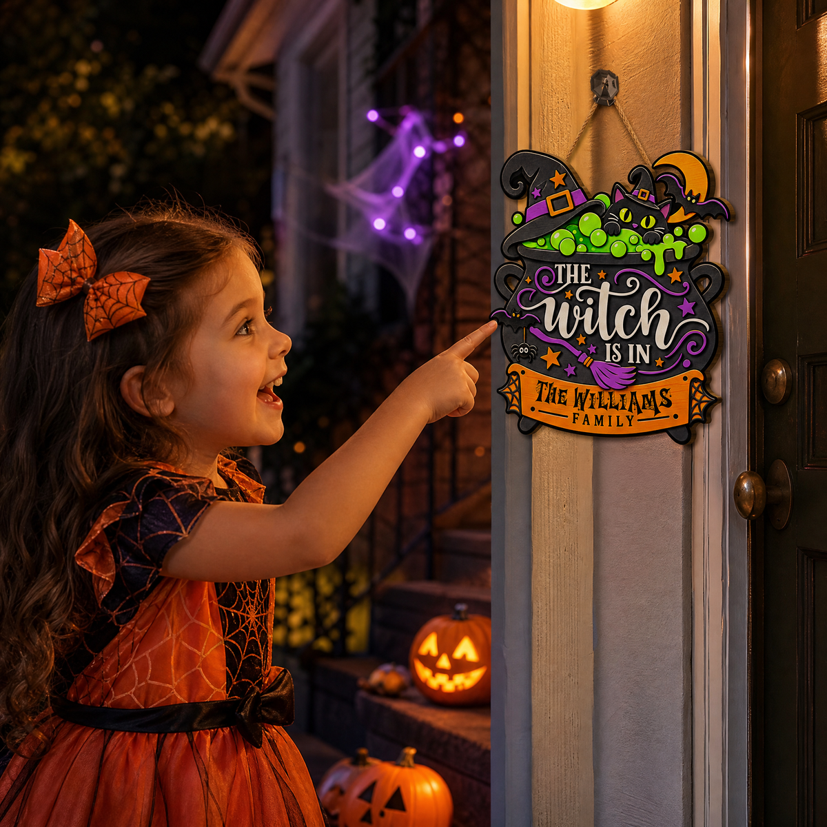 Personalized Halloween Witch Cauldron Black Cat The Witch Is In Custom Shape Wood Sign Spooky Family Name Door Hanger Home Wall Decor