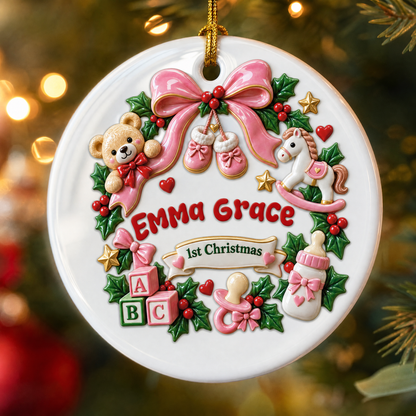 Personalized Baby's 1st Christmas ceramic ornament with custom name