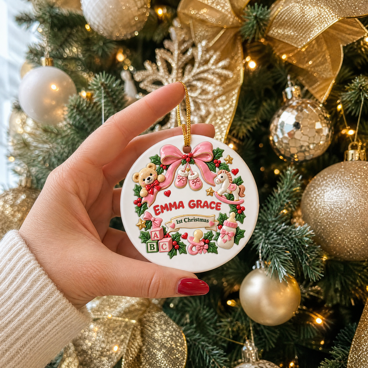 Personalized Baby's 1st Christmas ceramic ornament with custom name