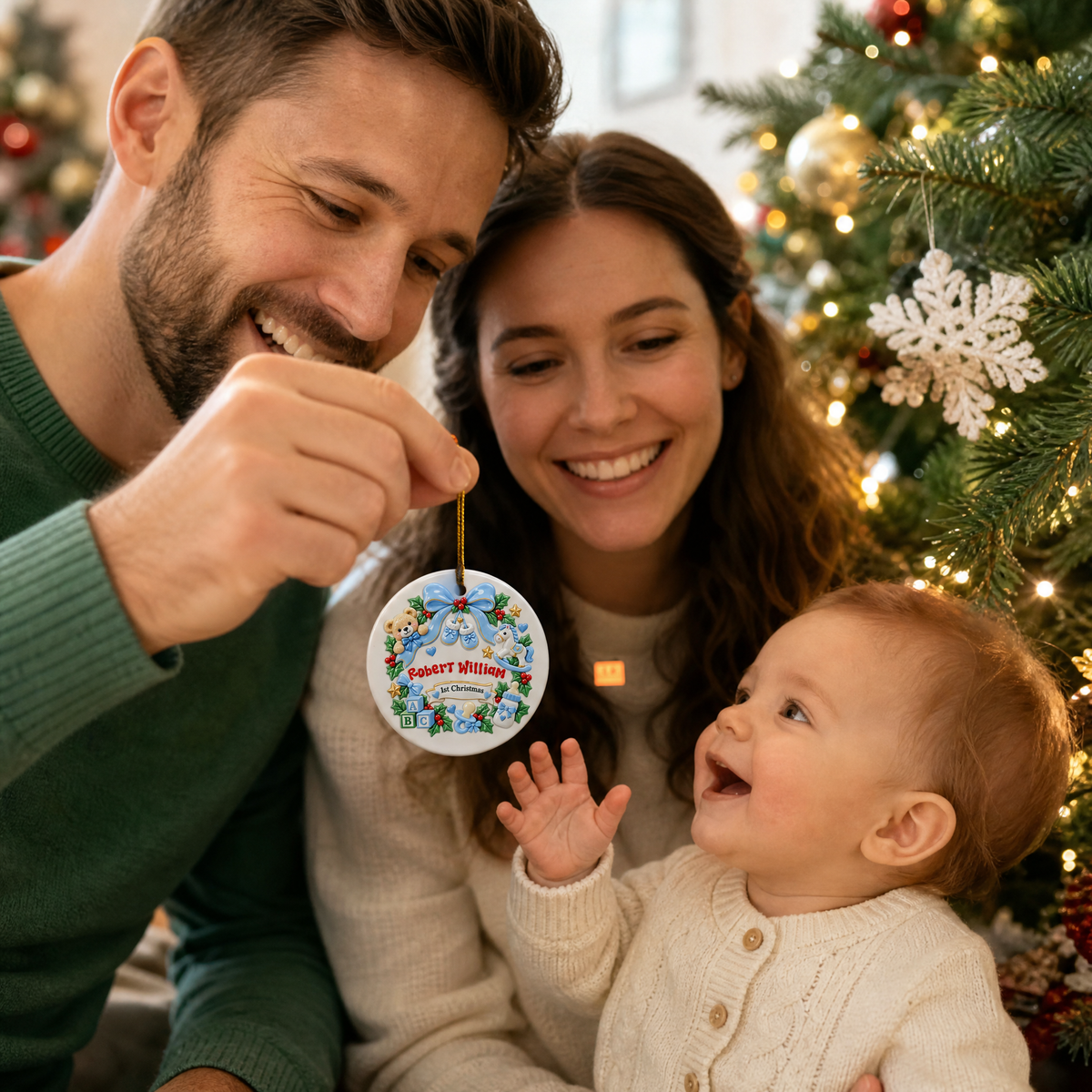 Personalized Baby's 1st Christmas ceramic ornament with custom name