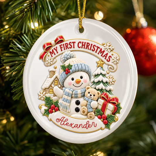 Personalized Baby My First Christmas Snowman Ceramic Ornament
