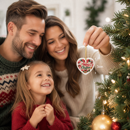 Merry Christmas Festive Elements Ceramic Heart Ornament, Xmas Tree Hanging Decor Keepsake, Classic Holiday Gift