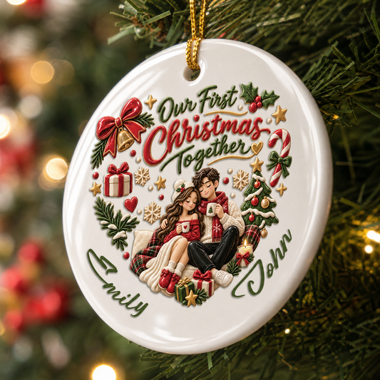 Personalized Couple Our First Christmas Together Ceramic Ornament, view 2