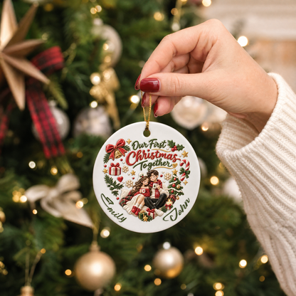 Personalized Couple Our First Christmas Together Ceramic Ornament, Custom Name Xmas Tree Hanging Decor Keepsake, Romantic Couple Holiday Gift