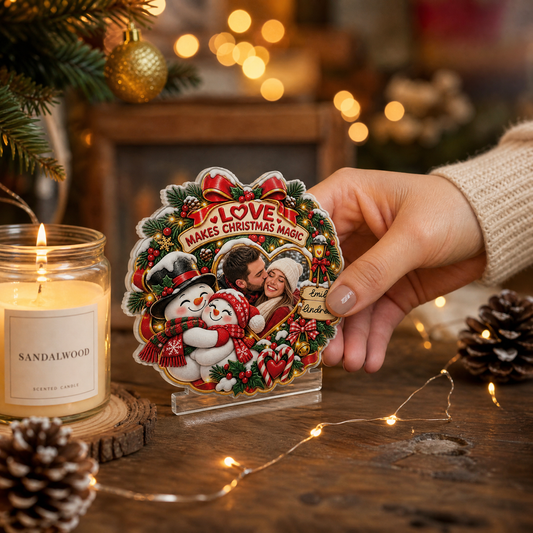 Personalized Love Makes Christmas Magic Couple Photo Acrylic Plaque, view 2