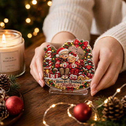 Personalized Home for Christmas Together Couple Santa Acrylic Plaque, Custom Name Grandparents Parents Xmas Tabletop Keepsake, Warm Family Holiday Gift