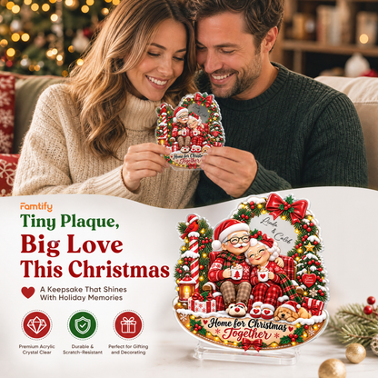 Personalized Home for Christmas Together Couple Santa Acrylic Plaque, Custom Name Grandparents Parents Xmas Tabletop Keepsake, Warm Family Holiday Gift
