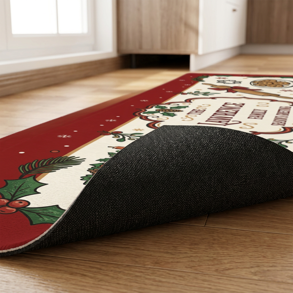 Personalized Cozy Fireplace Season's Greetings Christmas kitchen mat set, view 5