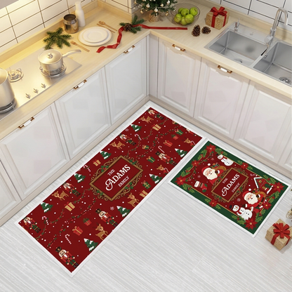 Personalized Santa Reindeer Holiday Pattern Christmas kitchen mat set, view 3