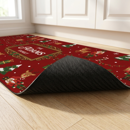 Personalized Santa Reindeer Holiday Pattern Christmas kitchen mat set, view 5