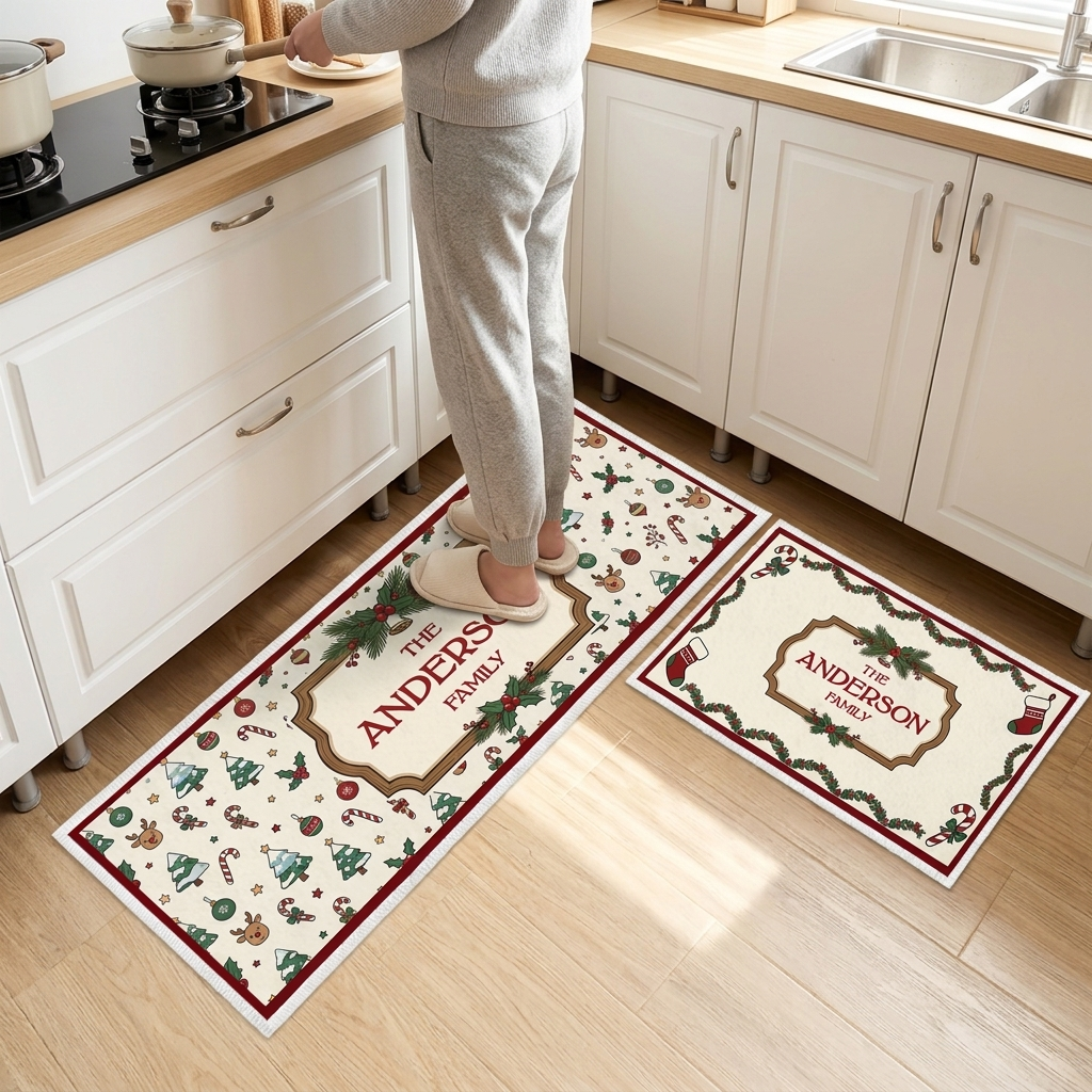 Personalized Holly Frame Christmas Icons kitchen mat set, view 4
