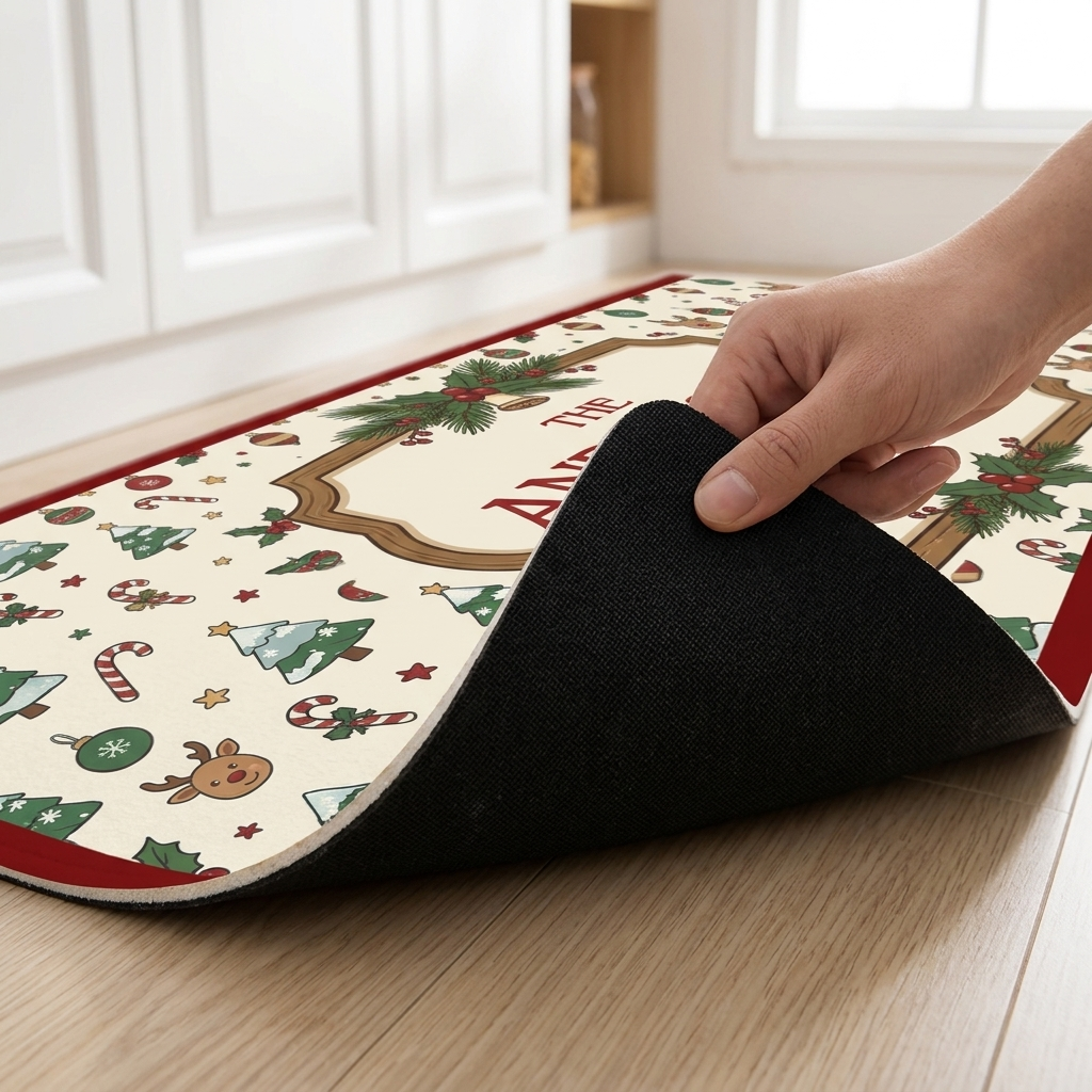 Personalized Holly Frame Christmas Icons kitchen mat set, view 5