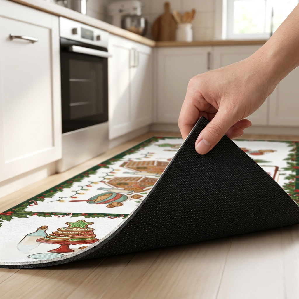 Personalized Gingerbread Bakery Merry Bright Christmas kitchen mat set, view 5