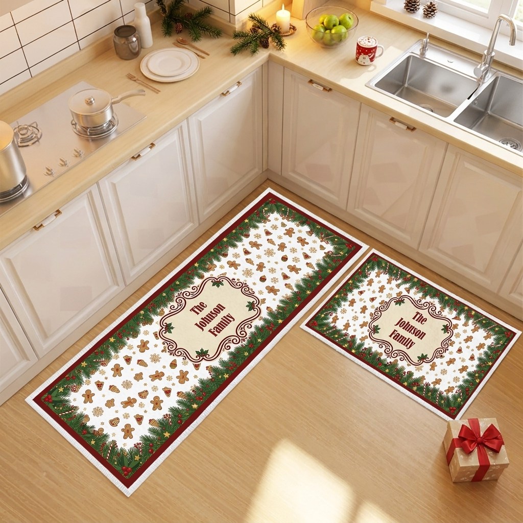 Personalized Gingerbread Snowman Cookies Christmas kitchen mat set, view 3
