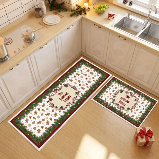Personalized Gingerbread Snowman Cookies Christmas kitchen mat set, view 3