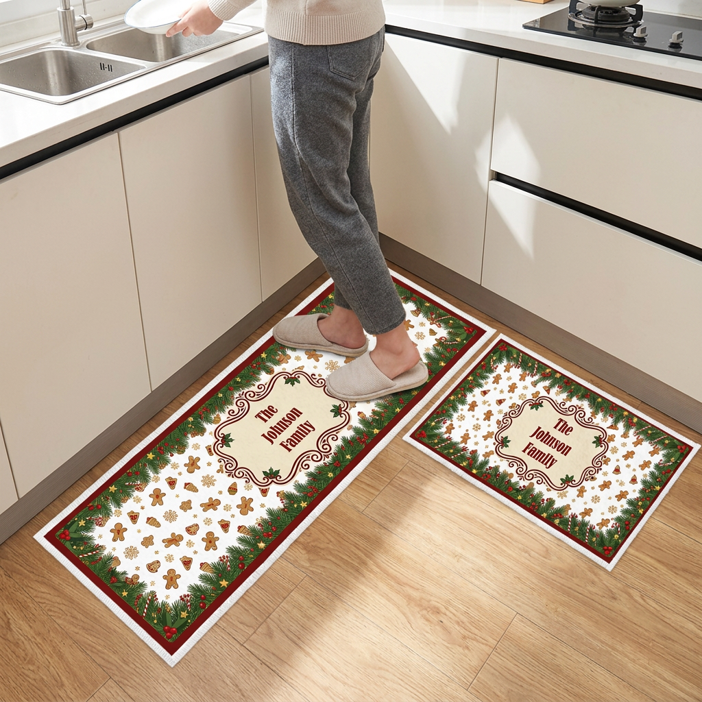 Personalized Gingerbread Snowman Cookies Christmas kitchen mat set, view 4