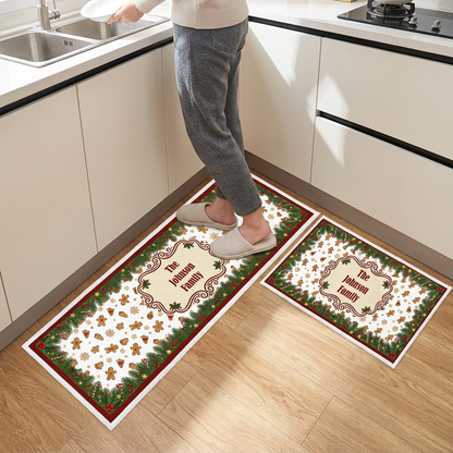 Personalized Gingerbread Snowman Cookies Christmas kitchen mat set, view 4