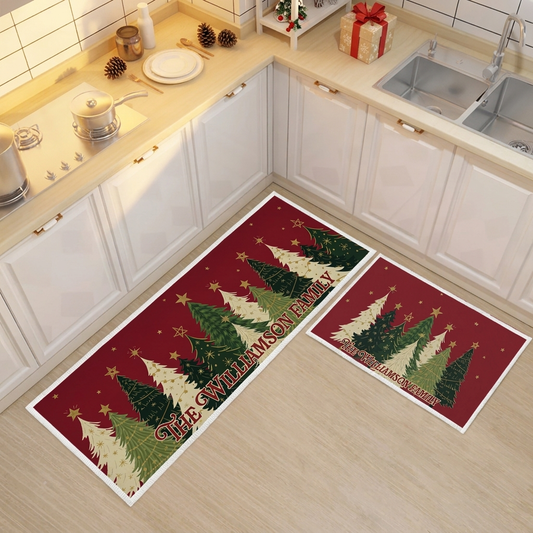 Personalized Christmas Tree Forest Stars kitchen mat set, view 3