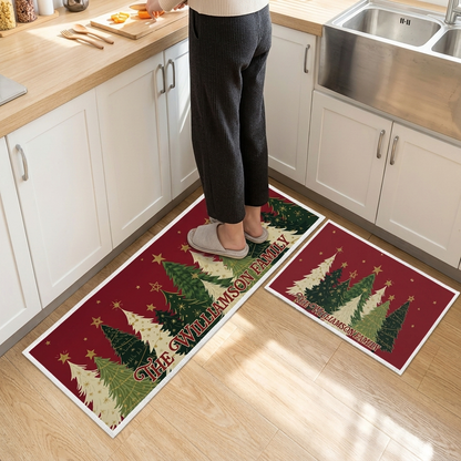 Personalized Christmas Tree Forest Stars kitchen mat set, view 4