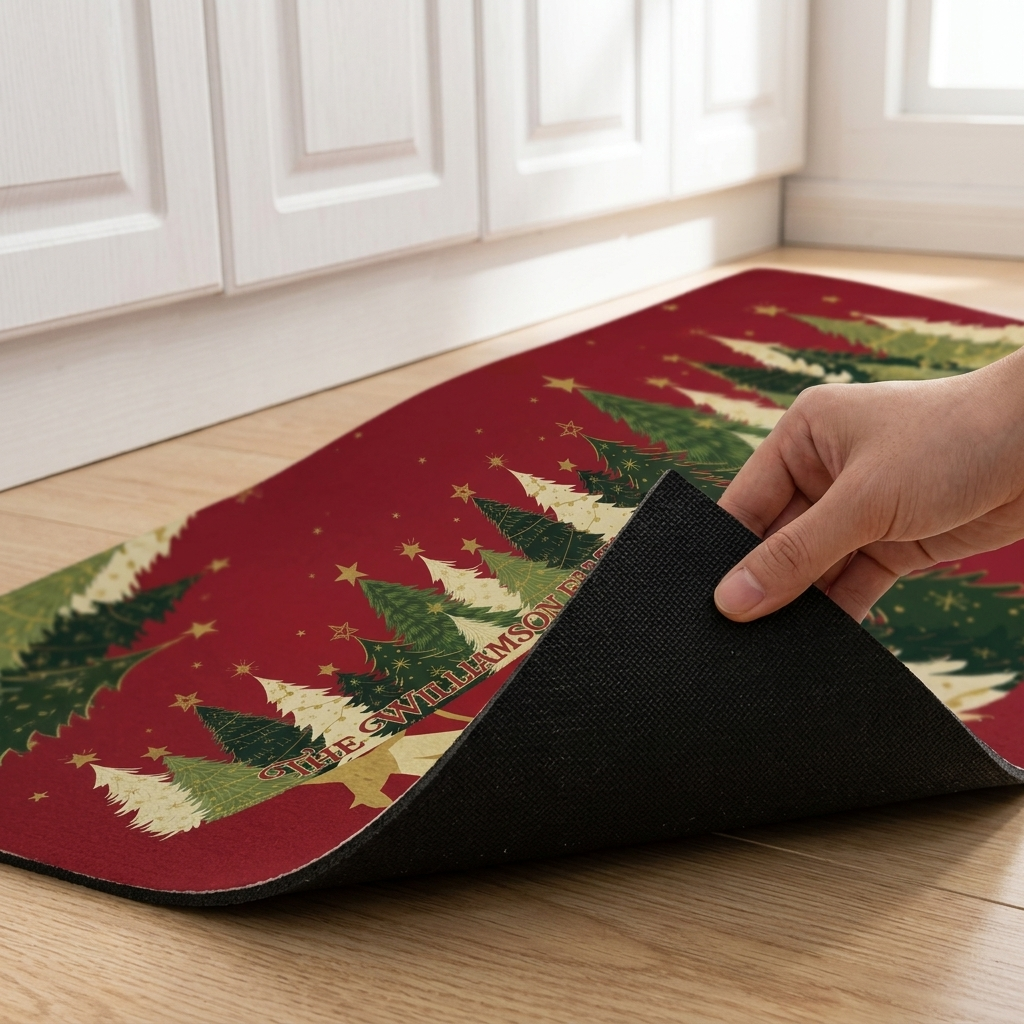 Personalized Christmas Tree Forest Stars kitchen mat set, view 5