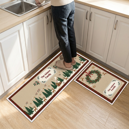 Personalized Woodland Reindeer Wreath Christmas kitchen mat set, view 4