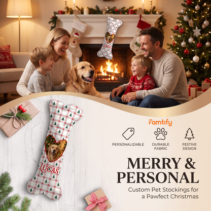 Personalized Christmas Tree Plaid Heart dog bone Christmas stocking, view 6