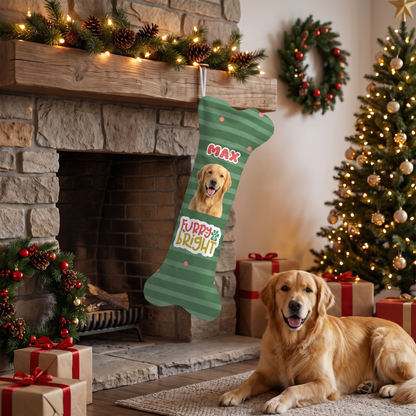 Personalized Furry & Bright Stripes dog bone Christmas stocking, view 4