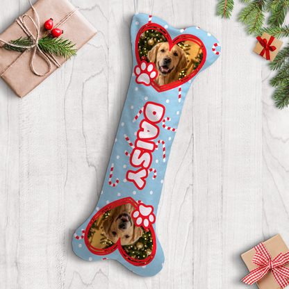 Personalized Candy Cane Paw Hearts dog bone Christmas stocking, view 2