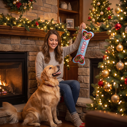 Personalized Candy Cane Paw Hearts dog bone Christmas stocking, view 7
