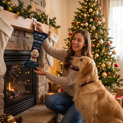 Personalized Ugly Sweater Knit dog bone Christmas stocking, view 5