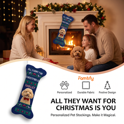 Personalized Ugly Sweater Knit dog bone Christmas stocking, view 6