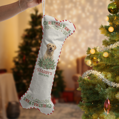 Personalized Christmas Paws Vintage Tree dog bone Christmas stocking, view 2