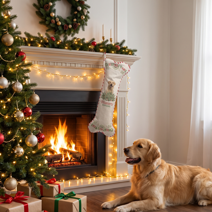 Personalized Christmas Paws Vintage Tree dog bone Christmas stocking, view 3