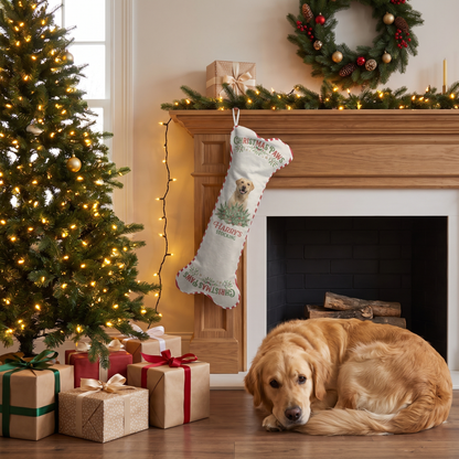 Personalized Christmas Paws Vintage Tree dog bone Christmas stocking, view 4