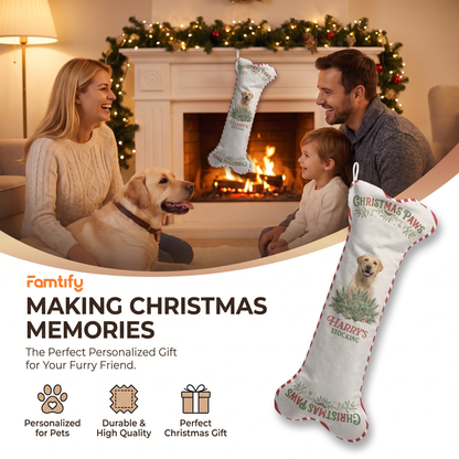 Personalized Christmas Paws Vintage Tree dog bone Christmas stocking, view 6