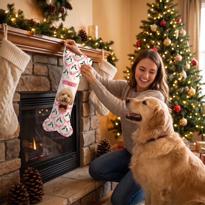 Personalized Holly Ribbon Bows dog bone Christmas stocking, view 5