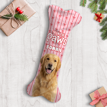 Personalized Deck The Paws Pinstripe dog bone Christmas stocking, view 2